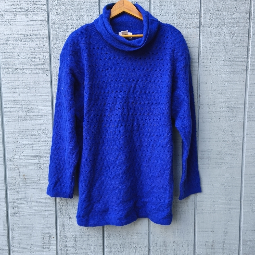 90s Liz and Me Lambswool Angora Textured Cowl Neck Oversized Sweater sz M Blue